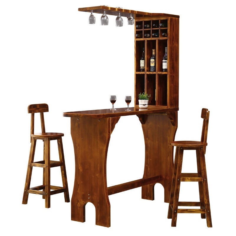 Traditional Indoor Bar Table Solid Wood Bar Table with Wine Glass Holders Clearhalo 'Bar Furniture' 'Bar Tables' 'bar_tables' 'furn' 'furn_bar_tables' 'Furniture' 'Kitchen & Dining Furniture' 7471227