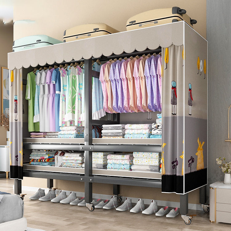 Opvouwbare vrijstaande garderobe metalen frame garderobe met casters