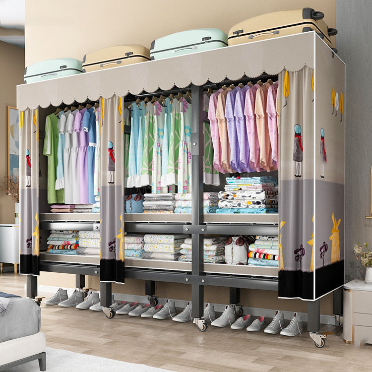 Opvouwbare vrijstaande garderobe metalen frame garderobe met casters