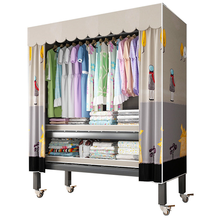 Opvouwbare vrijstaande garderobe metalen frame garderobe met casters