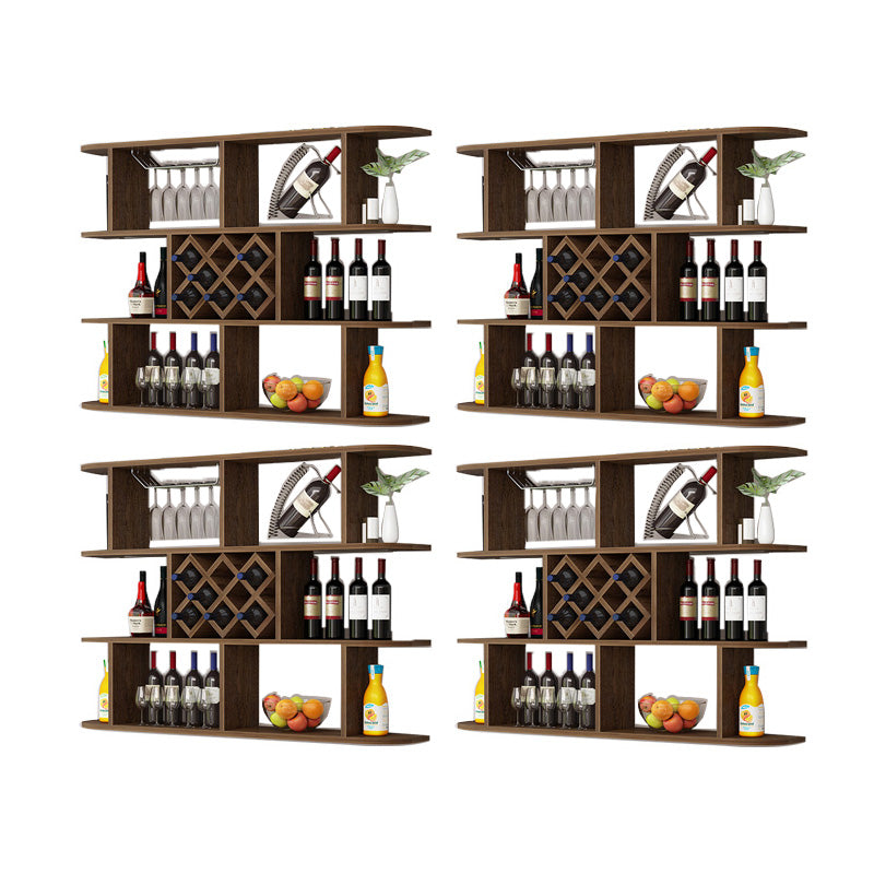 Modern Hanging Wine Bottle Holder Wooden Kitchen Wine Rack Bottle 55.1"L x 9.1"W x 40.6"H Nut-Brown 4 Piece Set Clearhalo 'furn' 'furn_wine_racks' 'Furniture' 'Kitchen & Dining Furniture' 'Wine Racks' 'wine_racks' 7471498