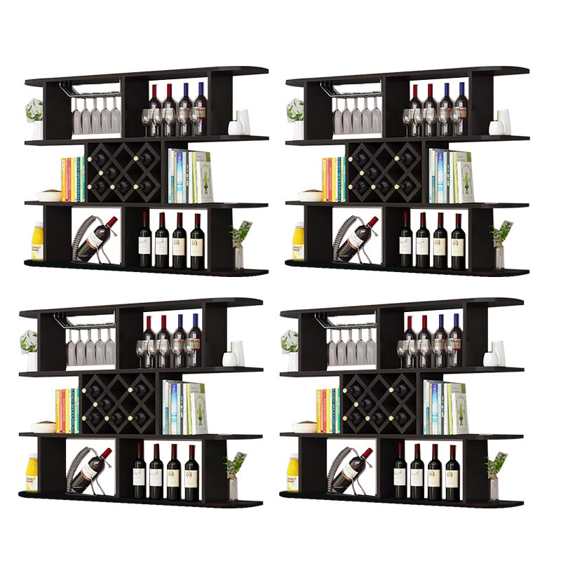 Modern Hanging Wine Bottle Holder Wooden Kitchen Wine Rack Bottle 55.1"L x 9.1"W x 40.6"H Black 4 Piece Set Clearhalo 'furn' 'furn_wine_racks' 'Furniture' 'Kitchen & Dining Furniture' 'Wine Racks' 'wine_racks' 7471504