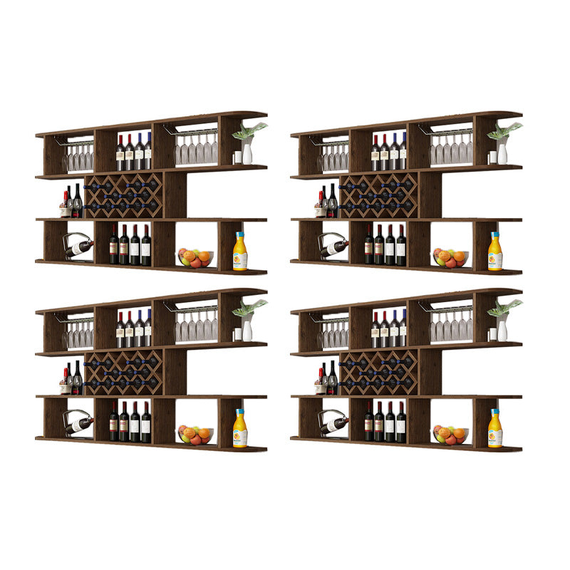 Modern Hanging Wine Bottle Holder Wooden Kitchen Wine Rack Bottle 71"L x 9"W x 41"H Nut-Brown 4 Piece Set Clearhalo 'furn' 'furn_wine_racks' 'Furniture' 'Kitchen & Dining Furniture' 'Wine Racks' 'wine_racks' 7471516