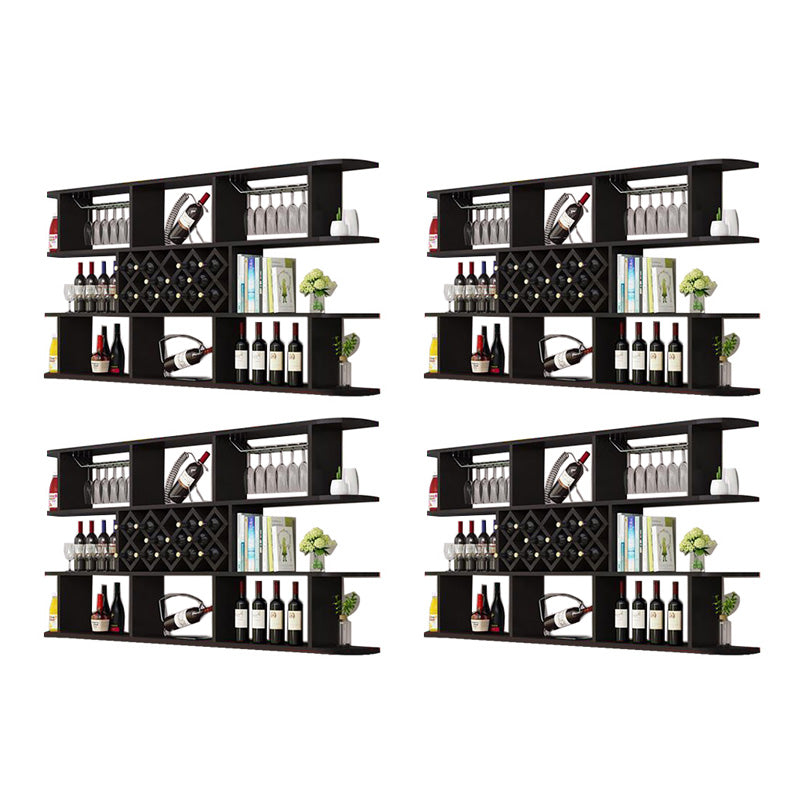 Modern Hanging Wine Bottle Holder Wooden Kitchen Wine Rack Bottle 71"L x 9"W x 41"H Black 4 Piece Set Clearhalo 'furn' 'furn_wine_racks' 'Furniture' 'Kitchen & Dining Furniture' 'Wine Racks' 'wine_racks' 7471522