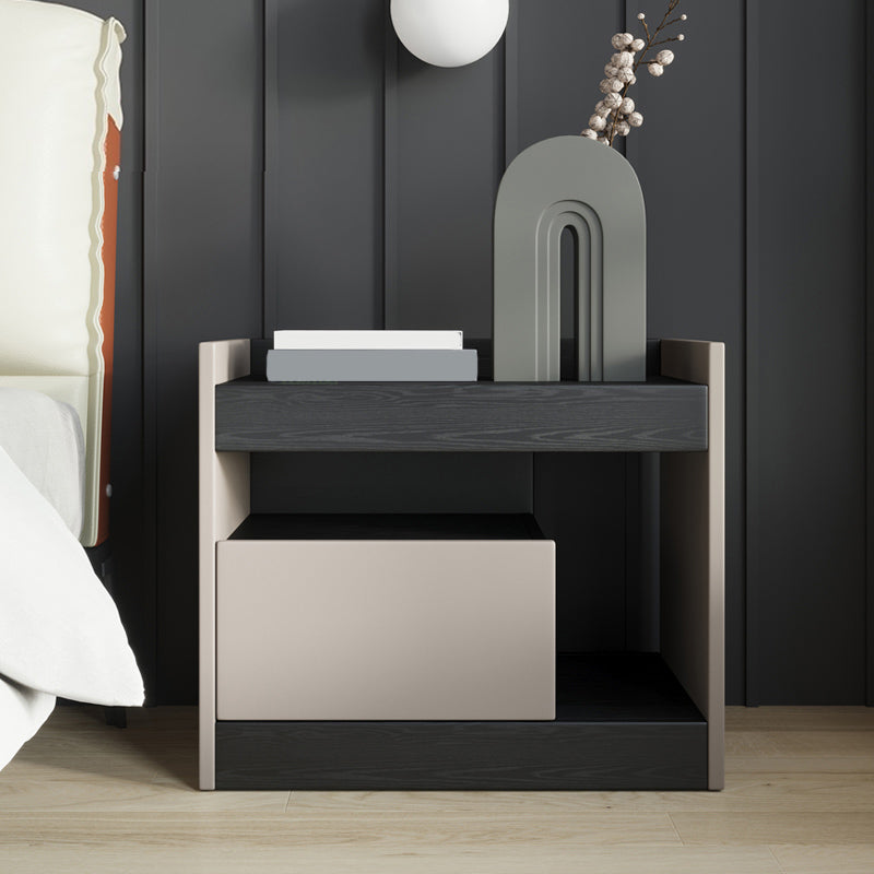 Contemporary Night Table Faux Wood Bedside Cabinet with Drawer 26"L x 16"W x 18"H Left 1 Piece Clearhalo 'Bedroom Furniture' 'furn' 'furn_night_stand' 'Furniture' 'night_stand' 'Nightstands' 7472275