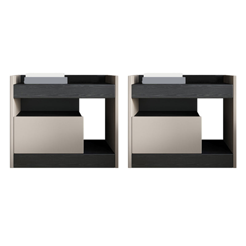 Contemporary Night Table Faux Wood Bedside Cabinet with Drawer Left 2 Piece Set Clearhalo 'Bedroom Furniture' 'furn' 'furn_night_stand' 'Furniture' 'night_stand' 'Nightstands' 7472279