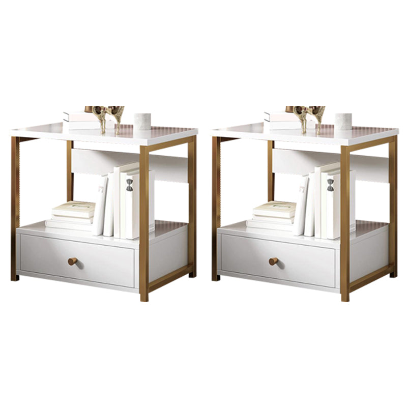 Contemporary Night Table Faux Wood Bedside Cabinet for Bedroom White-Gold 2 Piece Set 1 Clearhalo 'Bedroom Furniture' 'furn' 'furn_night_stand' 'Furniture' 'night_stand' 'Nightstands' 7472427