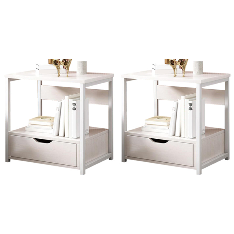 Contemporary Night Table Faux Wood Bedside Cabinet for Bedroom White 2 Piece Set 1 Clearhalo 'Bedroom Furniture' 'furn' 'furn_night_stand' 'Furniture' 'night_stand' 'Nightstands' 7472430