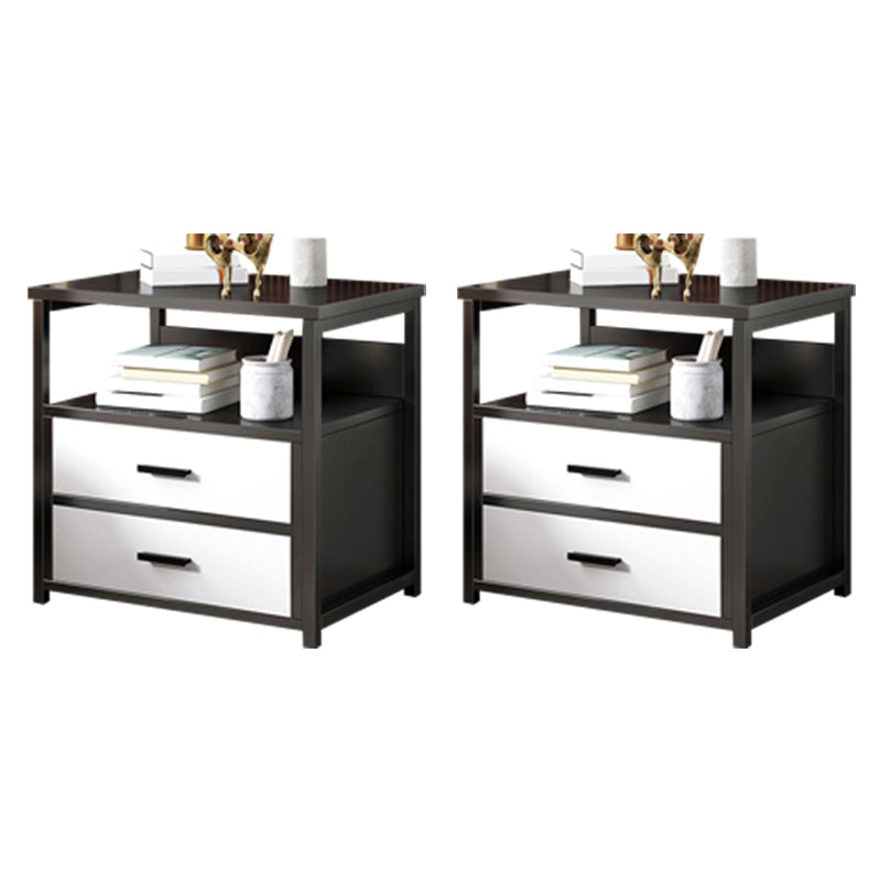 Contemporary Night Table Faux Wood Bedside Cabinet for Bedroom White-Black 2 Piece Set 2 Clearhalo 'Bedroom Furniture' 'furn' 'furn_night_stand' 'Furniture' 'night_stand' 'Nightstands' 7472433