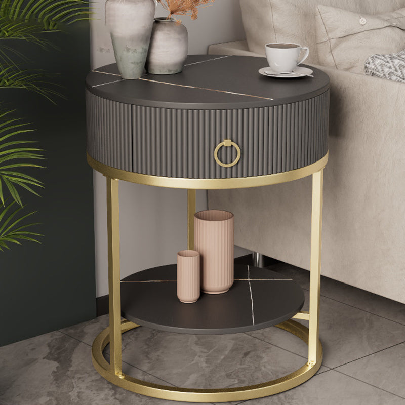 Glam Bed Nightstand Stone Accent Table Nightstand with Drawer Black-Gold 1 Piece 1 Clearhalo 'Bedroom Furniture' 'furn' 'furn_night_stand' 'Furniture' 'night_stand' 'Nightstands' 7472565