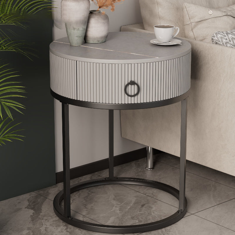 Glam Bed Nightstand Stone Accent Table Nightstand with Drawer Gray Black 1 Piece Shelf Not Included Clearhalo 'Bedroom Furniture' 'furn' 'furn_night_stand' 'Furniture' 'night_stand' 'Nightstands' 7472566