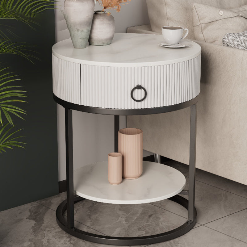 Glam Bed Nightstand Stone Accent Table Nightstand with Drawer White-Black 1 Piece 1 Clearhalo 'Bedroom Furniture' 'furn' 'furn_night_stand' 'Furniture' 'night_stand' 'Nightstands' 7472573