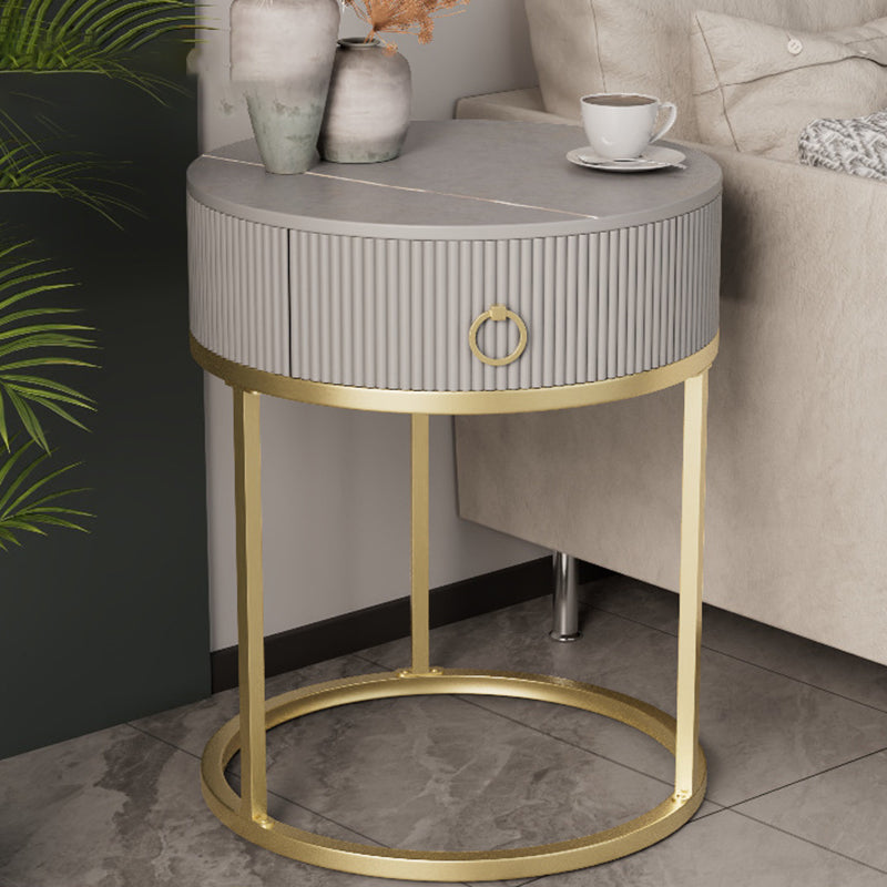 Glam Bed Nightstand Stone Accent Table Nightstand with Drawer Grey-Gold 1 Piece Shelf Not Included Clearhalo 'Bedroom Furniture' 'furn' 'furn_night_stand' 'Furniture' 'night_stand' 'Nightstands' 7472575