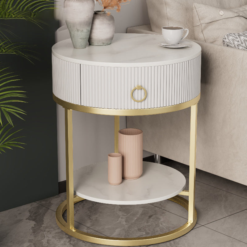 Glam Bed Nightstand Stone Accent Table Nightstand with Drawer White-Gold 1 Piece 1 Clearhalo 'Bedroom Furniture' 'furn' 'furn_night_stand' 'Furniture' 'night_stand' 'Nightstands' 7472579