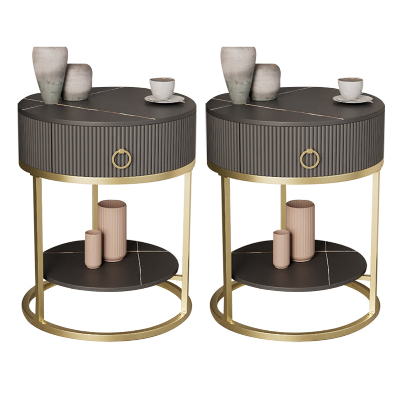 Glam Bed Nightstand Stone Accent Table Nightstand with Drawer Black-Gold 2 Piece Set 1 Clearhalo 'Bedroom Furniture' 'furn' 'furn_night_stand' 'Furniture' 'night_stand' 'Nightstands' 7472583