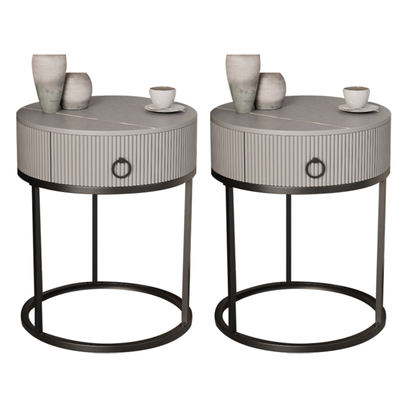 Glam Bed Nightstand Stone Accent Table Nightstand with Drawer Gray Black 2 Piece Set Shelf Not Included Clearhalo 'Bedroom Furniture' 'furn' 'furn_night_stand' 'Furniture' 'night_stand' 'Nightstands' 7472584