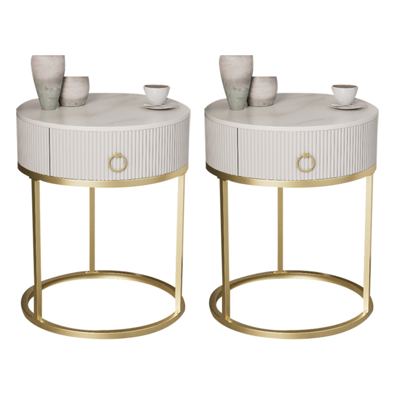 Glam Bed Nightstand Stone Accent Table Nightstand with Drawer White-Gold 2 Piece Set Shelf Not Included Clearhalo 'Bedroom Furniture' 'furn' 'furn_night_stand' 'Furniture' 'night_stand' 'Nightstands' 7472590