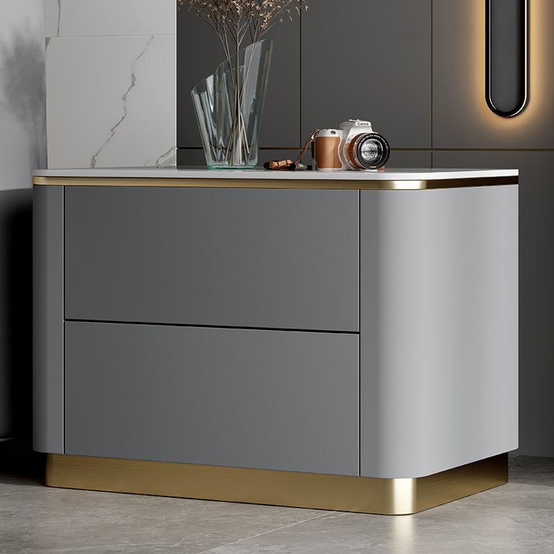 Stone Accent Table Nightstand Glam Bedside Cabinet with Drawers