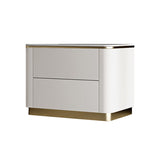 Stone Accent Table Nightstand Glam Bedside Cabinet with Drawers