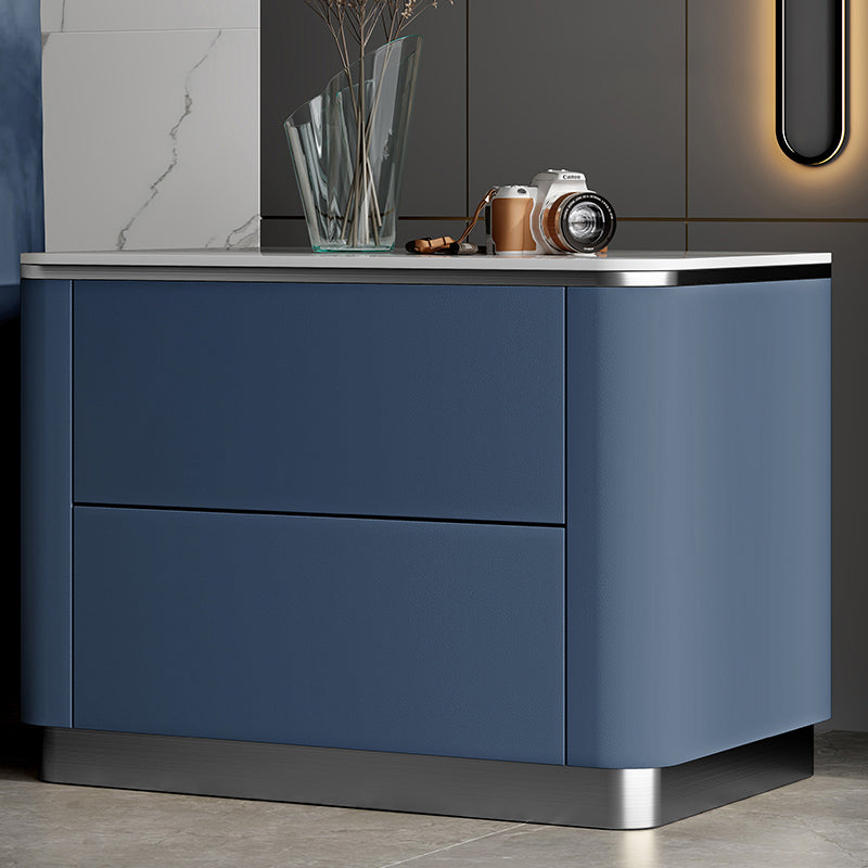 Stone Accent Table Nightstand Glam Bedside Cabinet with Drawers