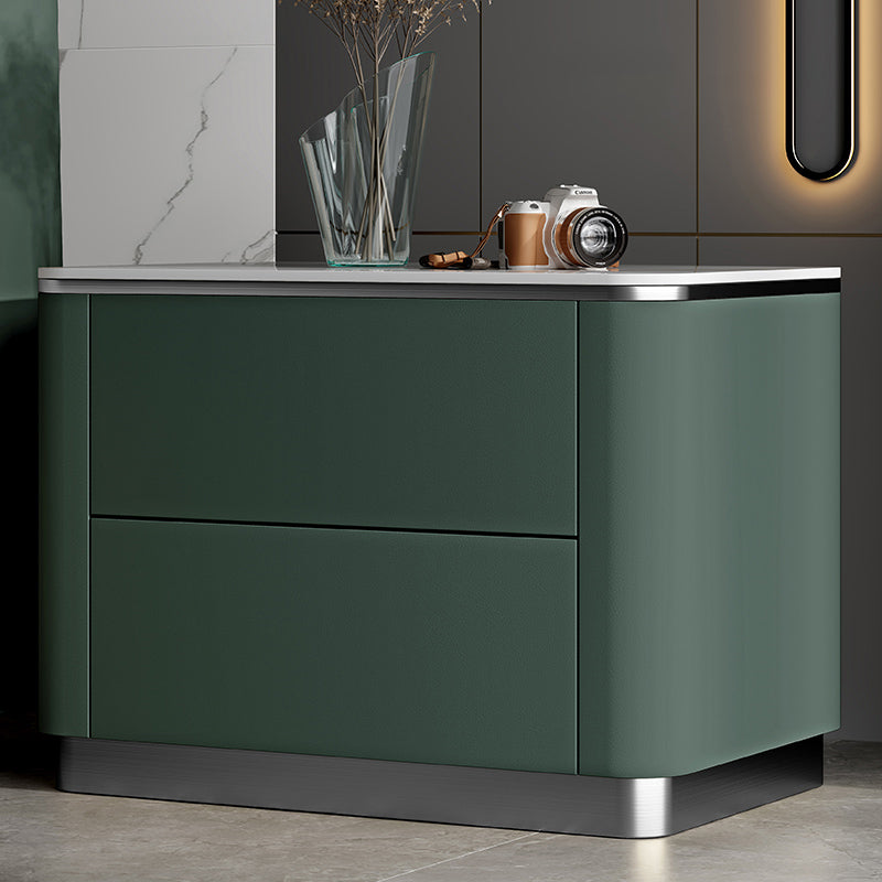 Stone Accent Table Nightstand Glam Bedside Cabinet with Drawers