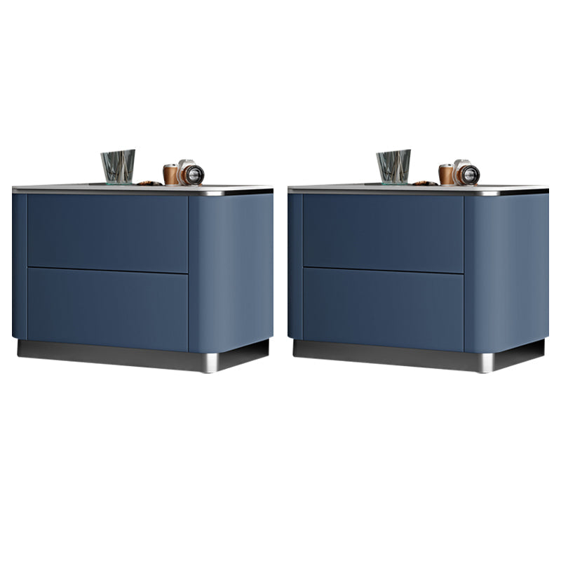 Stone Accent Table Nightstand Glam Bedside Cabinet with Drawers