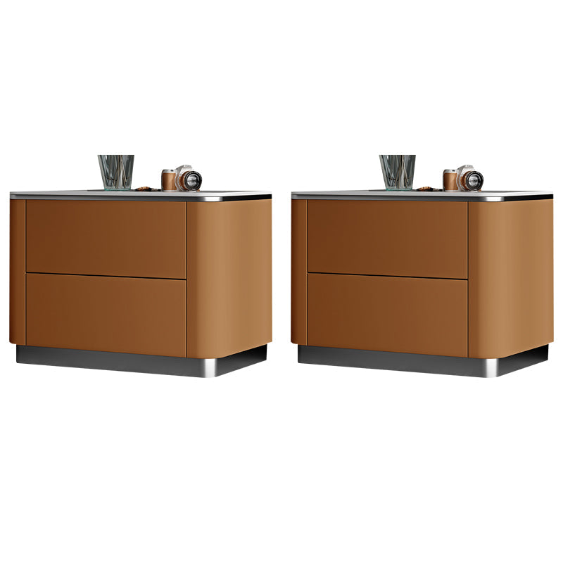 Stone Accent Table Nightstand Glam Bedside Cabinet with Drawers