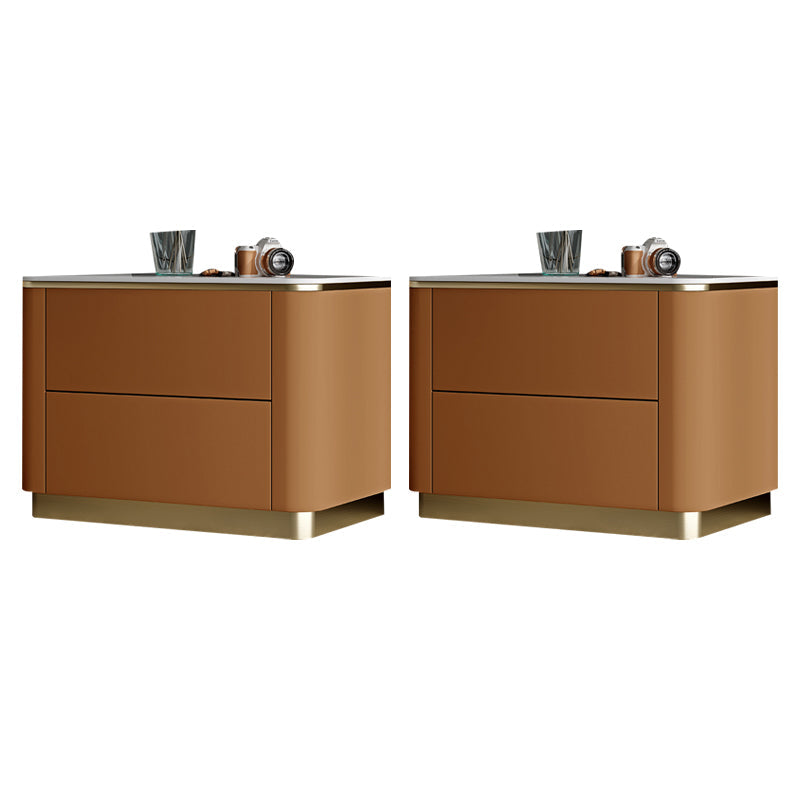 Stone Accent Table Nightstand Glam Bedside Cabinet with Drawers