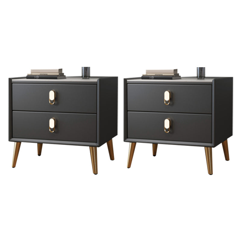 Glam Accent Table Nightstand Stone Bedside Cabinet with Drawers Dark Gray 2 Piece Set Clearhalo 'Bedroom Furniture' 'furn' 'furn_night_stand' 'Furniture' 'night_stand' 'Nightstands' 7472751