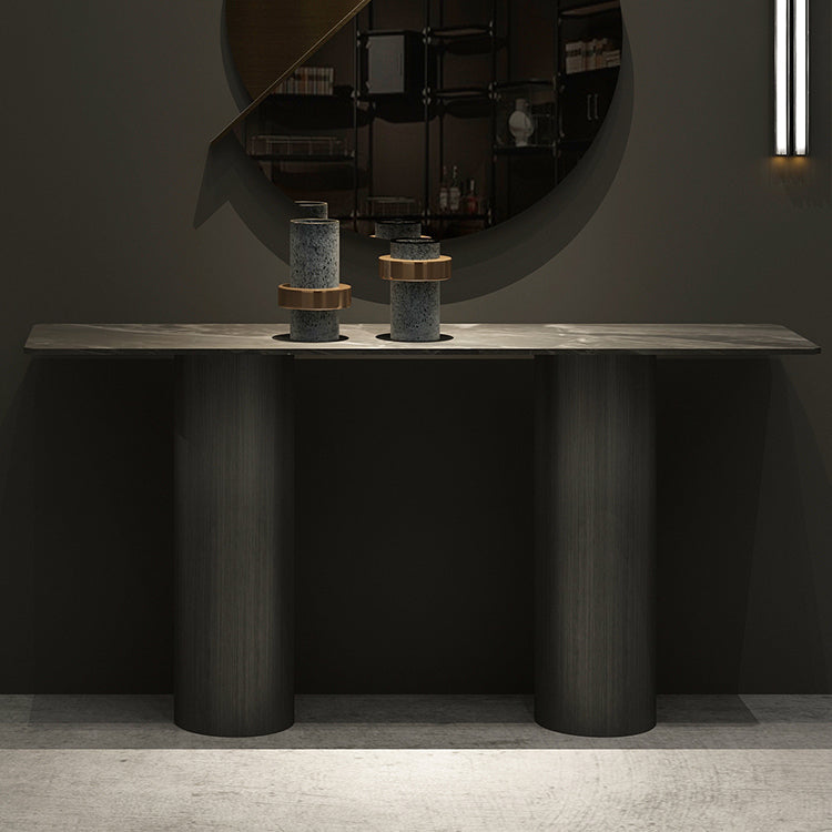 Modern Rectangular Console Table Stone Console Sofa Table in Grey 63"L x 16"W x 31"H Clearhalo 'Console Tables' 'console_tables' 'Entry & Mudroom Furniture' 'furn' 'furn_console_tables' 'Furniture' 7472834