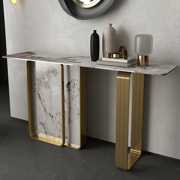 Tavolino console rettangolare moderna Tabella di divano console in oro e bianco