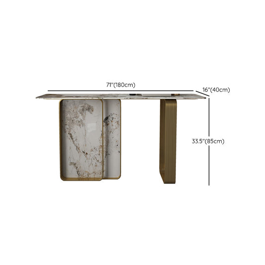 Modern Rectangular Console Table Stone Console Sofa Table in Gold and White