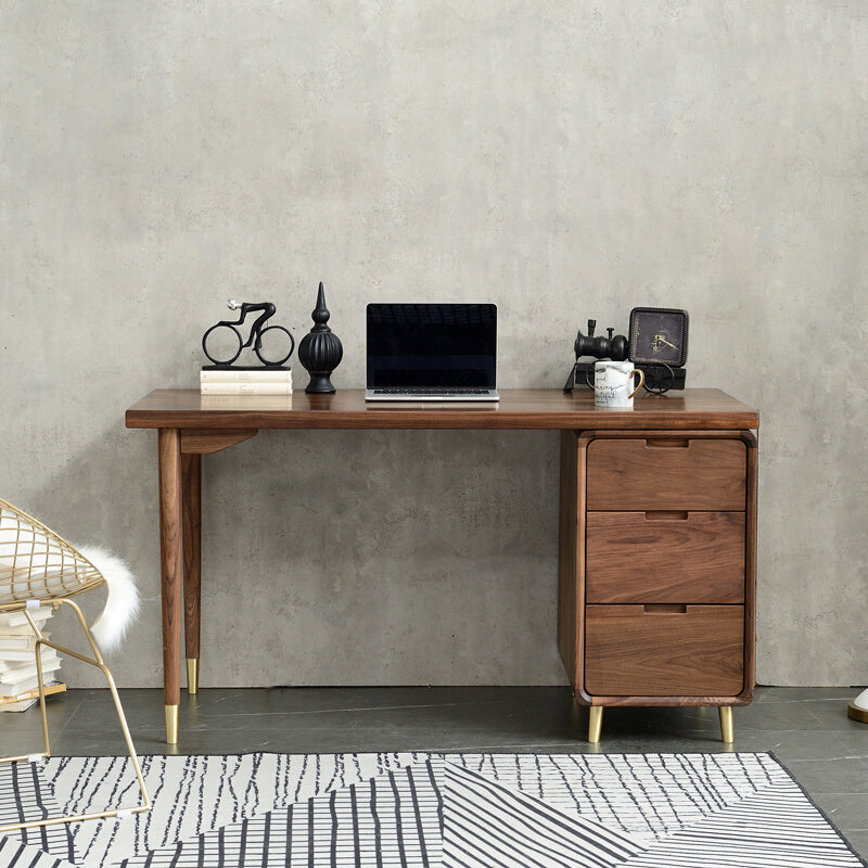 Glam Style Wood Office Desk rechthoekige vorm Taakbureau met 3 laden voor thuis