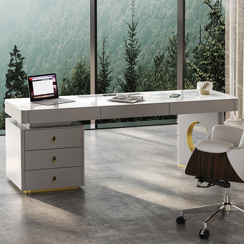 Rectangle Stone Top Office Desk Glam Writing Desk with Drawers for Office 70.9"L x 29.5"W x 29.5"H Gold Clearhalo 'furn' 'furn_office_desk' 'Furniture' 'Office Desks' 'Office Furniture' 'office_desk' 7473479