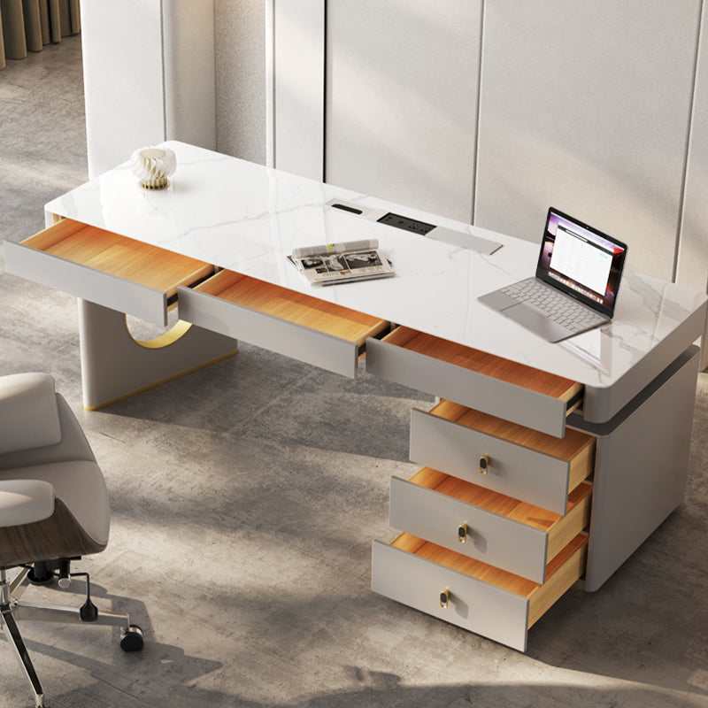 Rectangle Stone Top Office Desk Glam Writing Desk with Drawers for Office Clearhalo 'furn' 'furn_office_desk' 'Furniture' 'Office Desks' 'Office Furniture' 'office_desk' 7473482