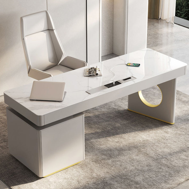 Rectangle Stone Top Office Desk Glam Writing Desk with Drawers for Office Clearhalo 'furn' 'furn_office_desk' 'Furniture' 'Office Desks' 'Office Furniture' 'office_desk' 7473483