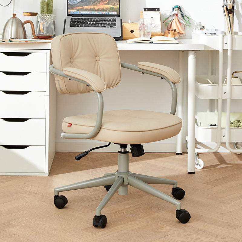 Modern Padded Arms Office Chair Tilt Mechanism Leather No Distressing Ergonomic Chair Off-White 1 Piece Clearhalo 'furn' 'furn_office_chair' 'Furniture' 'Office Chairs' 'Office Furniture' 'office_chair' 7473540