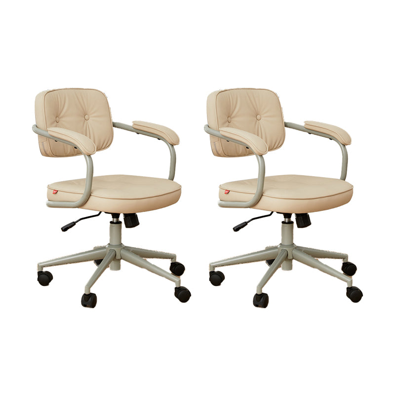Modern Padded Arms Office Chair Tilt Mechanism Leather No Distressing Ergonomic Chair Off-White 2 Piece Set Clearhalo 'furn' 'furn_office_chair' 'Furniture' 'Office Chairs' 'Office Furniture' 'office_chair' 7473541