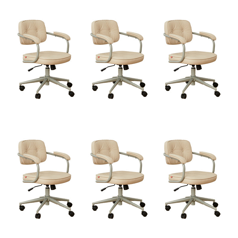 Modern Padded Arms Office Chair Tilt Mechanism Leather No Distressing Ergonomic Chair Off-White 6 Piece Set Clearhalo 'furn' 'furn_office_chair' 'Furniture' 'Office Chairs' 'Office Furniture' 'office_chair' 7473543