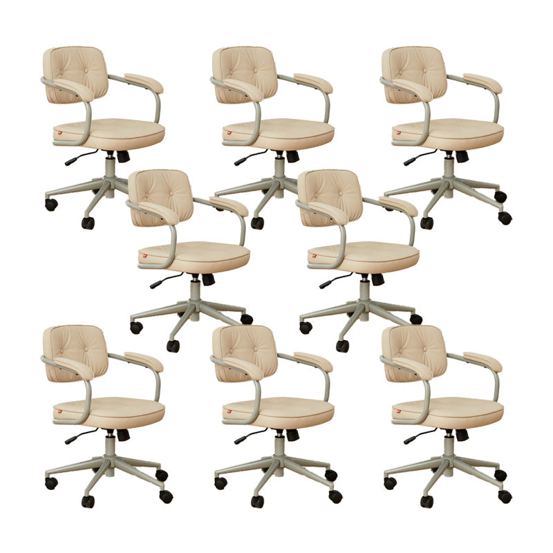Modern Padded Arms Office Chair Tilt Mechanism Leather No Distressing Ergonomic Chair Off-White 8 Piece Set Clearhalo 'furn' 'furn_office_chair' 'Furniture' 'Office Chairs' 'Office Furniture' 'office_chair' 7473544