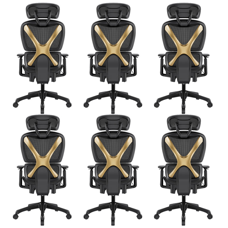 Modern Removable Arms Office Chair Adjustable Seat Height Slide Chair Black-Gold 6 Piece Set With Footrest Clearhalo 'furn' 'furn_office_chair' 'Furniture' 'Office Chairs' 'Office Furniture' 'office_chair' 7473634