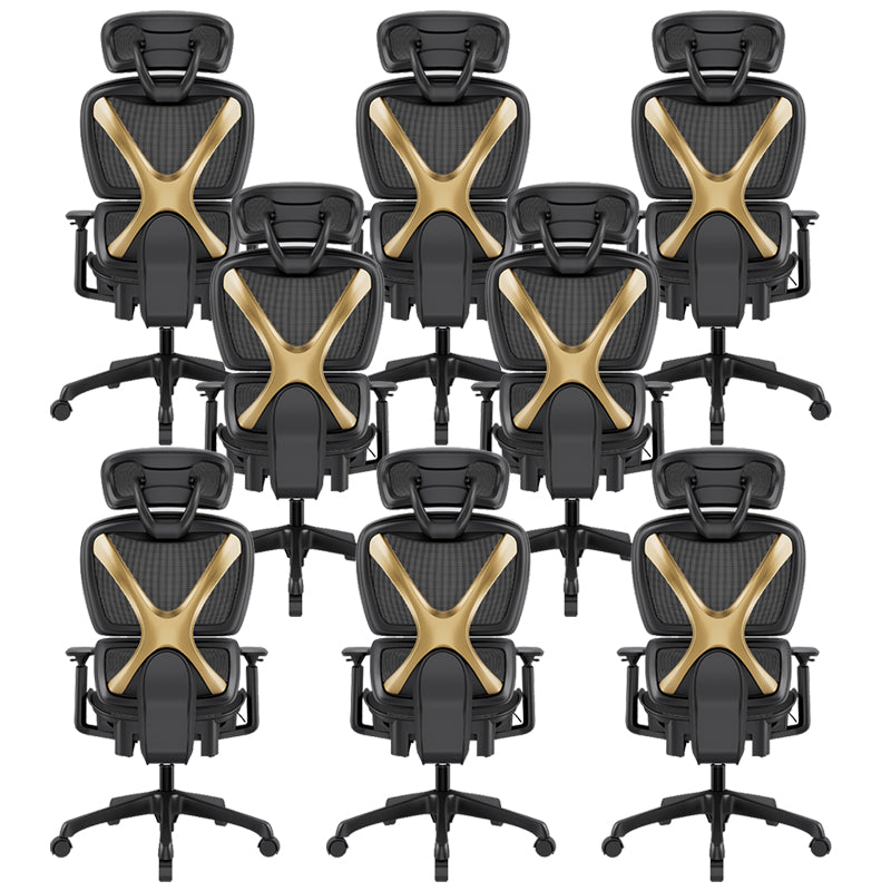Modern Removable Arms Office Chair Adjustable Seat Height Slide Chair Black-Gold 8 Piece Set With Footrest Clearhalo 'furn' 'furn_office_chair' 'Furniture' 'Office Chairs' 'Office Furniture' 'office_chair' 7473635