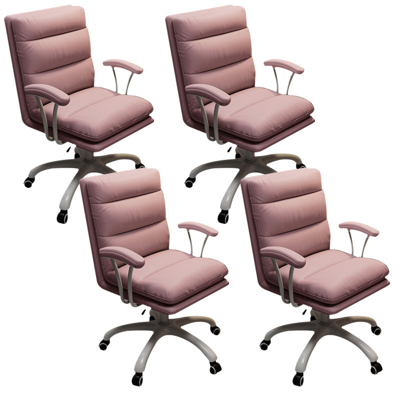 Modern Fixed Arms Office Chair Leather No Distressing Ergonomic Slide Chair