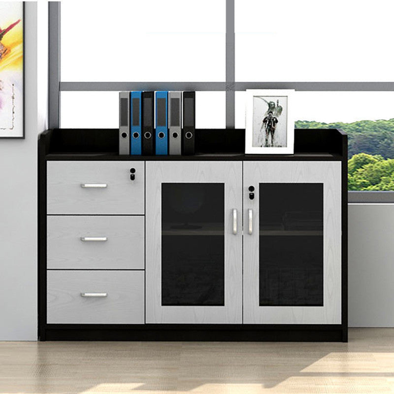 Modern Style File Cabinet Wooden Frame Storage Lateral File Cabinet 47"L x 16"W x 31"H Black Clear Clearhalo 'Filing Cabinets' 'filling_cabinets' 'furn' 'furn_filling_cabinets' 'Furniture' 'Office Furniture' 7474543