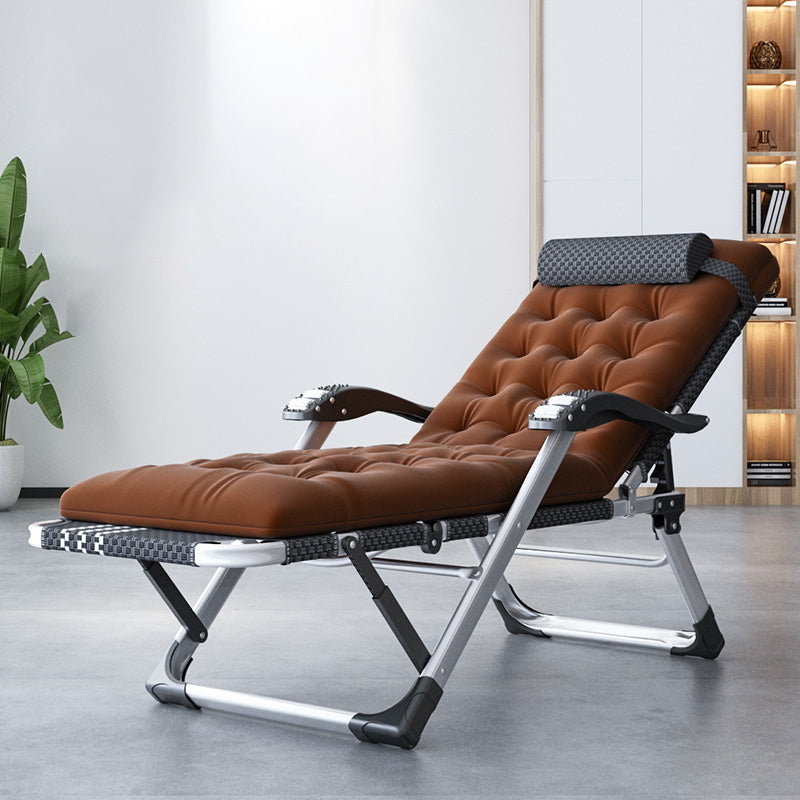 Modern Style Metal Frame Standard Recliner Foldable Recliner Chair Brown Clearhalo 'Chairs & Seating' 'furn' 'furn_recliners' 'Furniture' 'Living Room Furniture' 'Recliners' 7475535