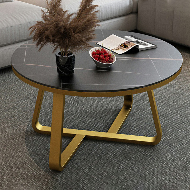 Round Slate Coffee Cocktail Table X-Base Coffee or End Table Clearhalo 'Coffee & Accent Tables' 'Coffee Tables' 'coffee_tables' 'furn' 'furn_coffee_tables' 'Furniture' 'Living Room Furniture' 7475545