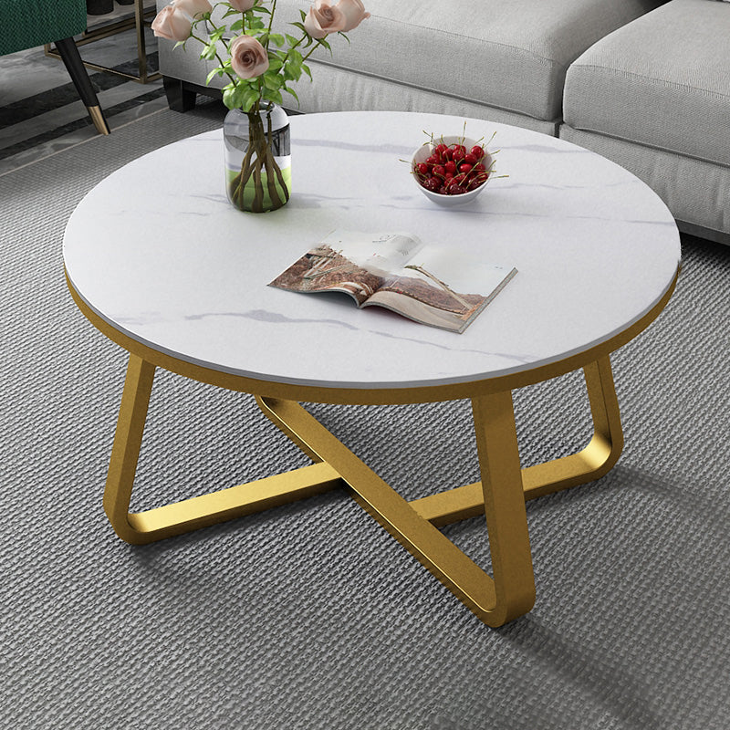 Round Slate Coffee Cocktail Table X-Base Coffee or End Table Gold White Clearhalo 'Coffee & Accent Tables' 'Coffee Tables' 'coffee_tables' 'furn' 'furn_coffee_tables' 'Furniture' 'Living Room Furniture' 7475546