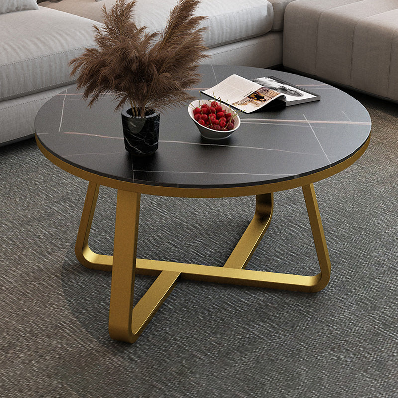 Round Slate Coffee Cocktail Table X-Base Coffee or End Table Gold Black Clearhalo 'Coffee & Accent Tables' 'Coffee Tables' 'coffee_tables' 'furn' 'furn_coffee_tables' 'Furniture' 'Living Room Furniture' 7475549