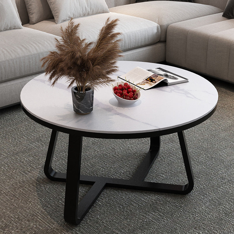 Round Slate Coffee Cocktail Table X-Base Coffee or End Table Clearhalo 'Coffee & Accent Tables' 'Coffee Tables' 'coffee_tables' 'furn' 'furn_coffee_tables' 'Furniture' 'Living Room Furniture' 7475550