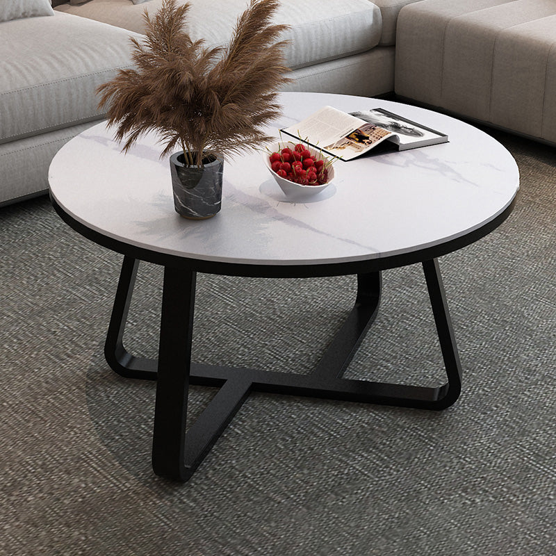 Round Slate Coffee Cocktail Table X-Base Coffee or End Table Black White Clearhalo 'Coffee & Accent Tables' 'Coffee Tables' 'coffee_tables' 'furn' 'furn_coffee_tables' 'Furniture' 'Living Room Furniture' 7475551